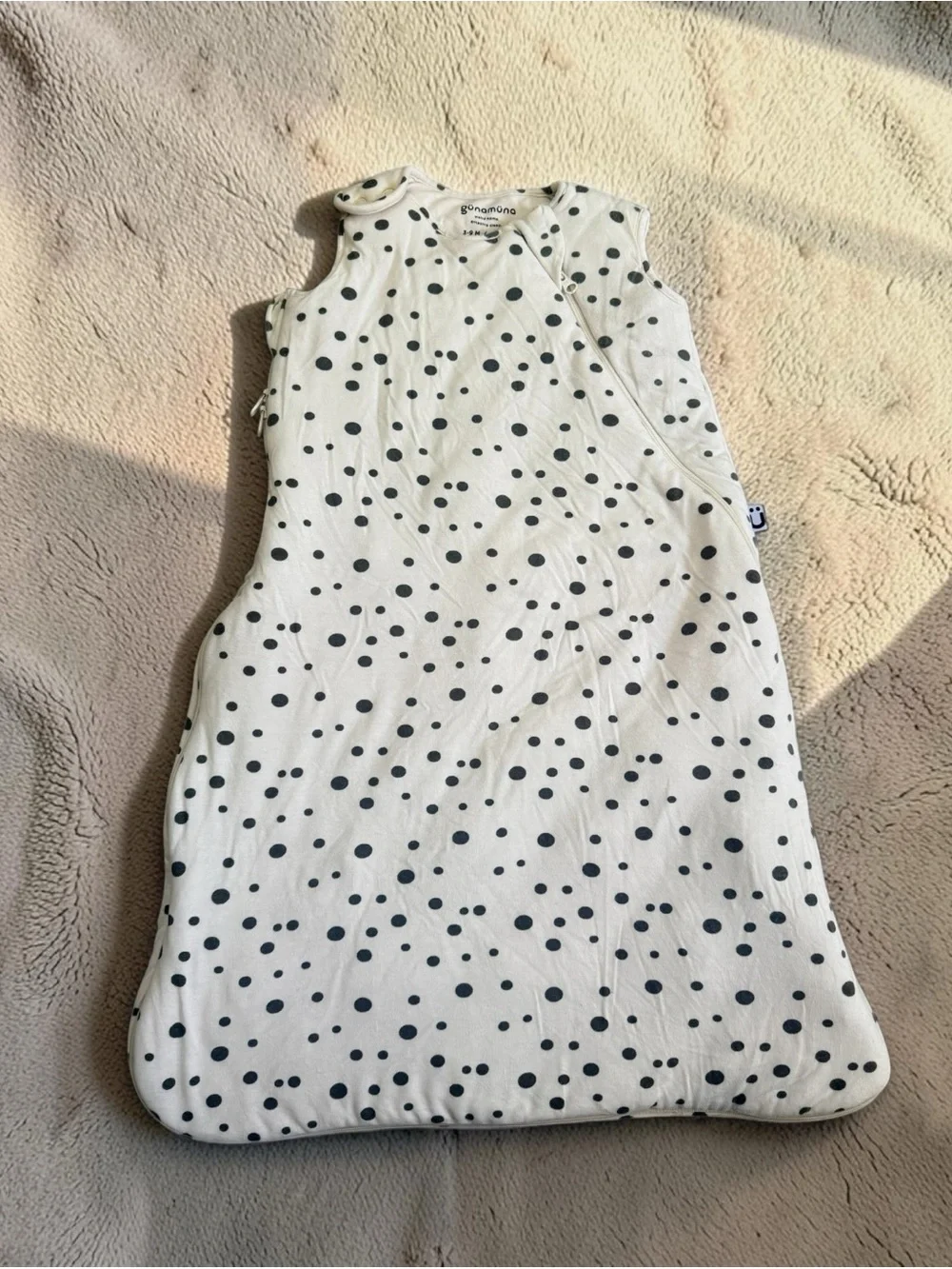 Sleeveless Baby Sleep Sack in White with Black Polka Dots